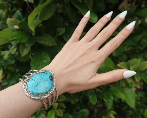 Sterling Silver Turquoise Navajo Cuff Bracelet JX130335