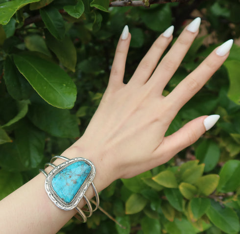 Sterling Silver Turquoise Navajo Cuff Bracelet JX130324