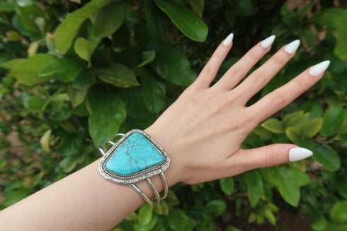 Sterling Silver Turquoise Navajo Cuff Bracelet JX130328