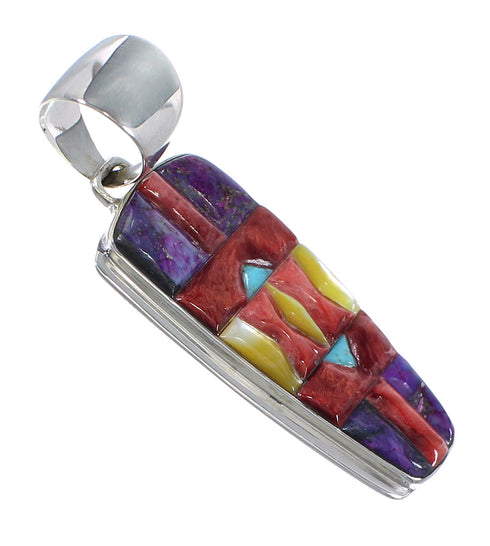 Genuine Sterling Silver Southwestern Multicolor Inlay Pendant RX74181