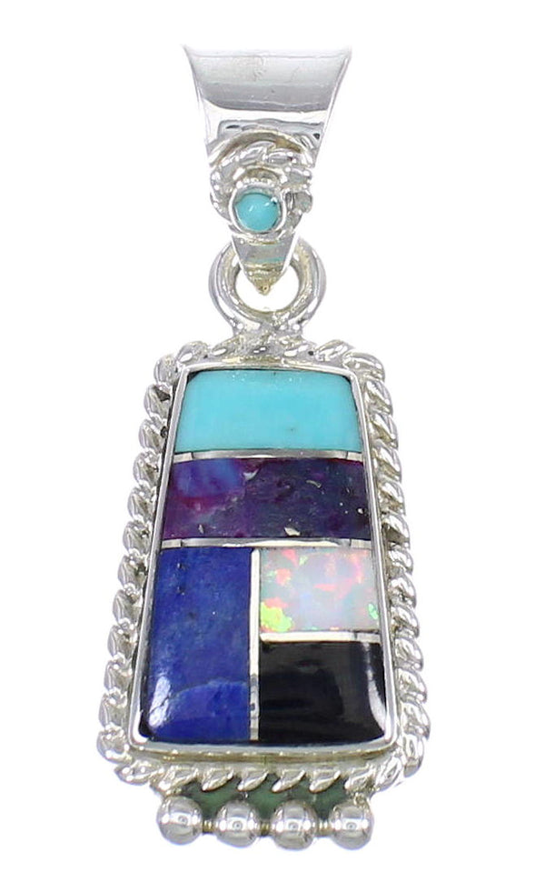 Sterling Silver And Multicolor Inlay Southwestern Pendant YX67841