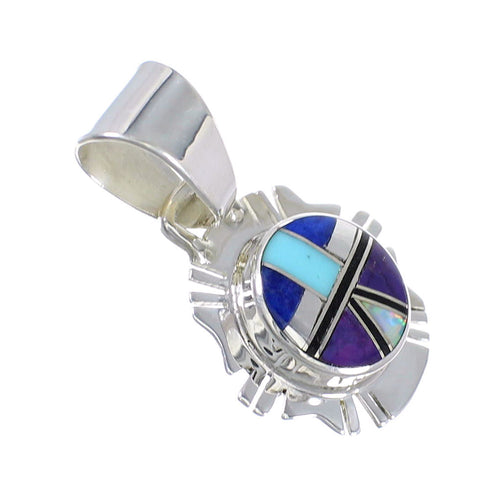 Authentic Sterling Silver And Multicolor Inlay Southwestern Pendant YX67845