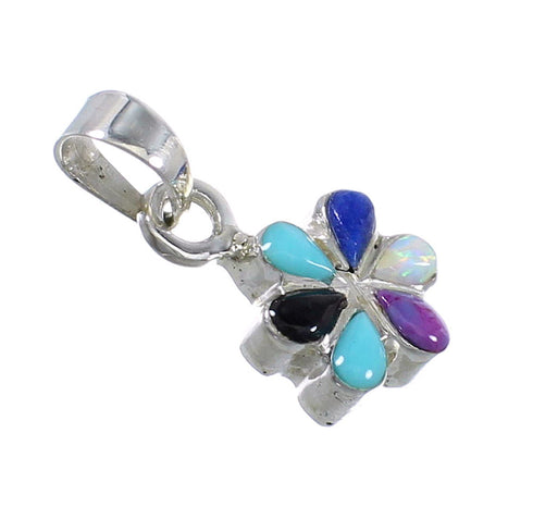 Flower Sterling Silver And Multicolor Inlay Southwest Slide Pendant YX67853