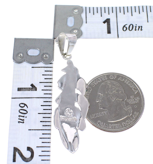 Sterling Silver Turquoise Coral Feather Southwestern Pendant QX70362