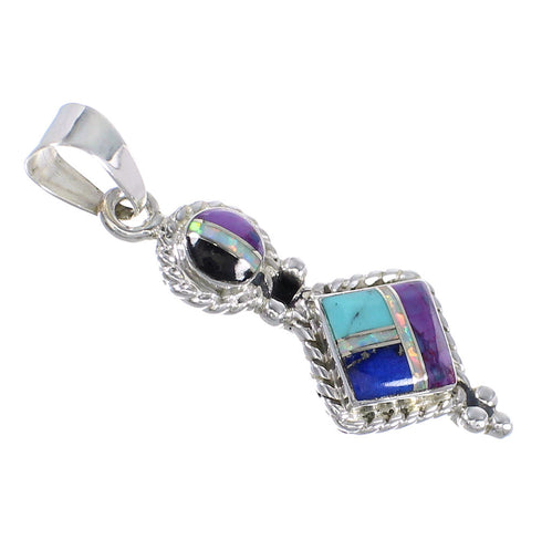 Multicolor Inlay Southwestern Sterling Silver Pendant QX70389