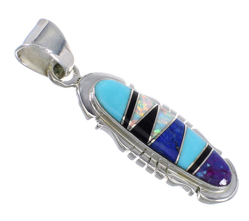 Southwestern Multicolor Inlay Sterling Silver Pendant QX70394