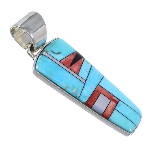 Genuine Sterling Silver Southwestern Multicolor Inlay Pendant QX70403