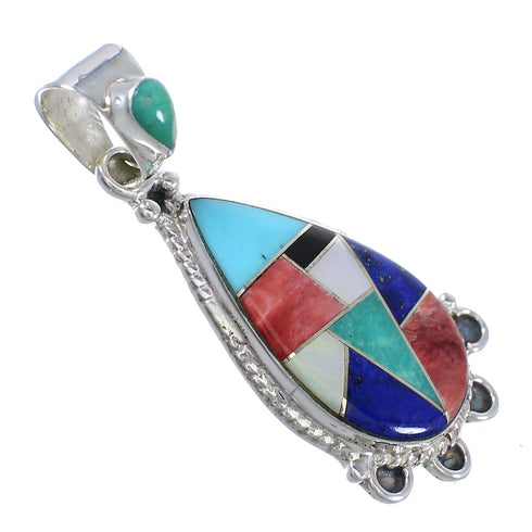 Southwest Genuine Sterling Silver Multicolor Inlay Pendant RX70614