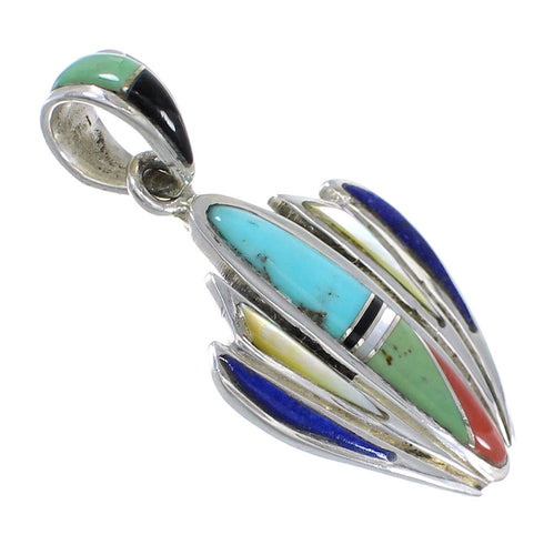 Southwest Authentic Sterling Silver Multicolor Inlay Pendant RX70641