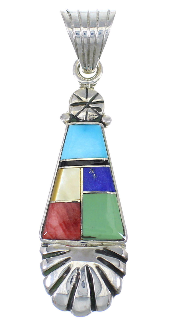 Multicolor Inlay And Authentic Sterling Silver Southwestern Pendant YX68282