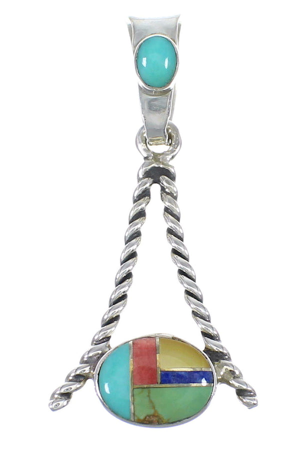 Genuine Sterling Silver And Multicolor Southwestern Slide Pendant YX68188