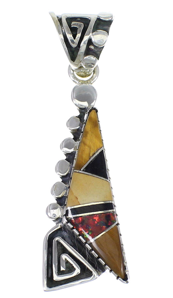 Multicolor Inlay And Sterling Silver Water Wave Southwest Pendant YX67904