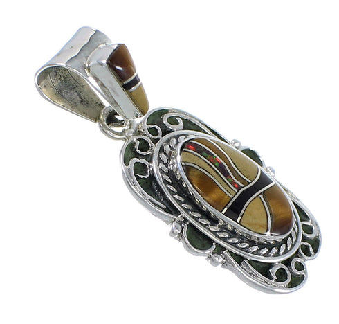 Multicolor Inlay And Authentic Sterling Silver Southwestern Slide Pendant YX67920
