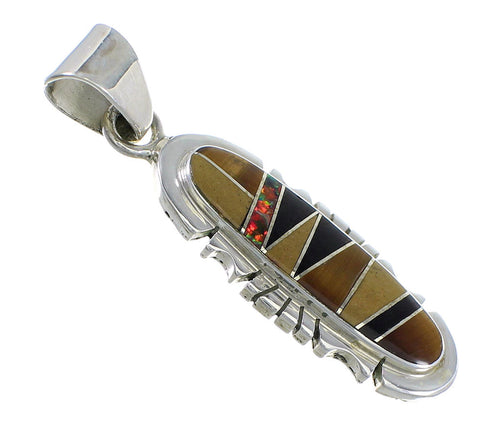 Genuine Sterling Silver Multicolor Inlay Southwest Slide Pendant YX67937