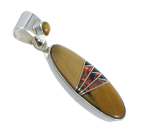 Genuine Sterling Silver Multicolor Inlay Southwestern Slide Pendant YX67940