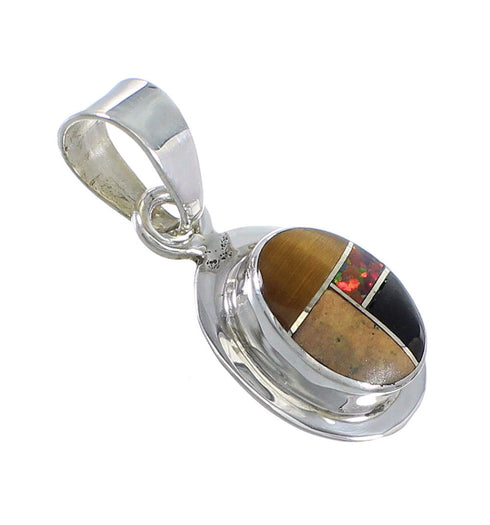 Authentic Sterling Silver Multicolor Inlay Southwestern Slide Pendant YX67950