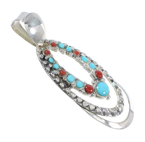 Turquoise Coral And Authentic Sterling Silver Southwest Slide Pendant YX67724