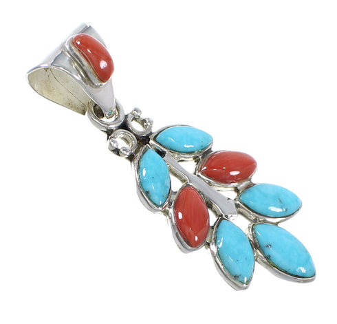 Genuine Sterling Silver Turquoise And Coral Southwestern Slide Pendant YX67747