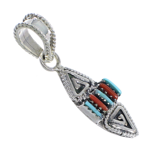 Water Wave Needlepoint Sterling Silver Turquoise And Coral Southwestern Slide Pendant YX67751