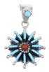 Genuine Sterling Silver Turquoise And Coral Needlepoint Southwest Pendant YX67752