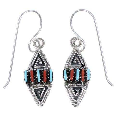 Sterling Silver Turquoise And Coral Water Wave Needlepoint Hook Dangle Earrings YX68082