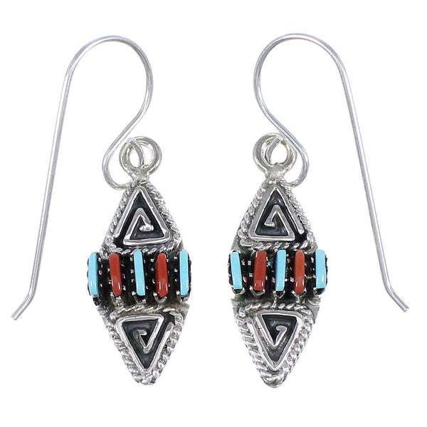 Sterling Silver Turquoise And Coral Water Wave Needlepoint Hook Dangle Earrings YX68082