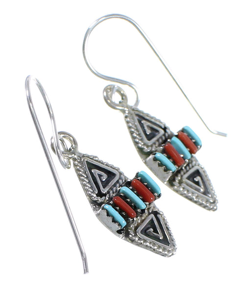 Sterling Silver Turquoise And Coral Water Wave Needlepoint Hook Dangle Earrings YX68082