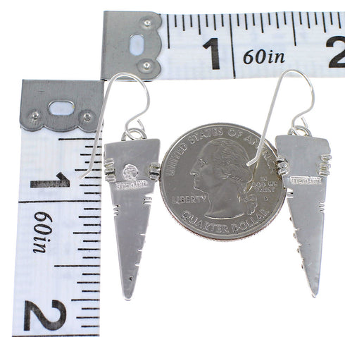 Sterling Silver Turquoise And Coral Southwest Hook Dangle Earrings YX68108