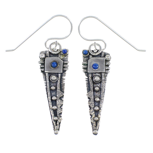 Lapis And Sterling Silver Southwestern Hook Dangle Earrings YX68383