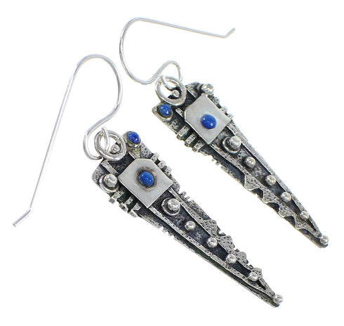 Lapis And Sterling Silver Southwestern Hook Dangle Earrings YX68383