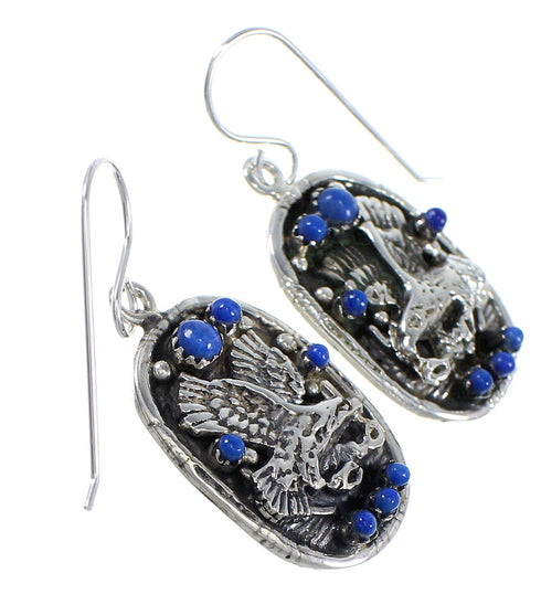 Lapis And Sterling Silver Southwest Eagle Hook Dangle Earrings YX68486