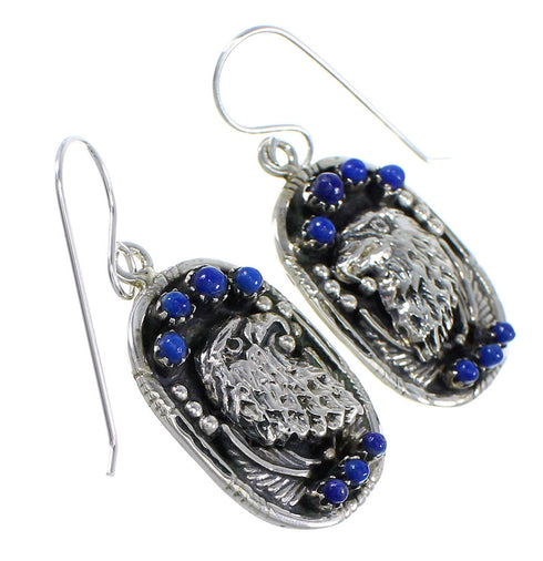 Lapis And Sterling Silver Southwestern Eagle Hook Dangle Earrings YX68487