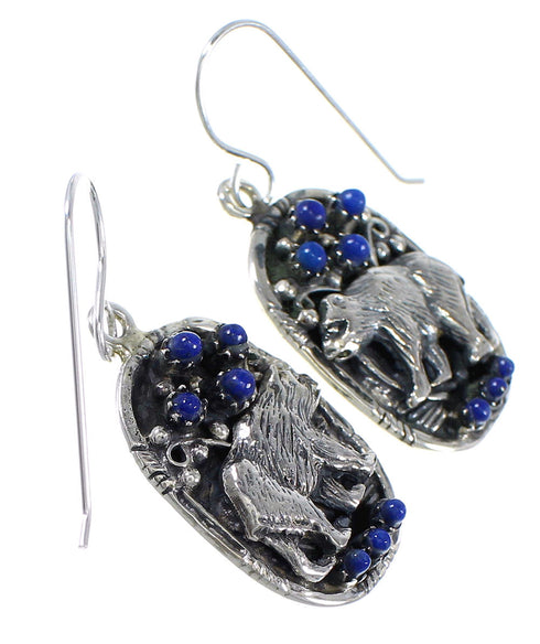 Lapis And Sterling Silver Southwestern Bear Hook Dangle Earrings YX68488