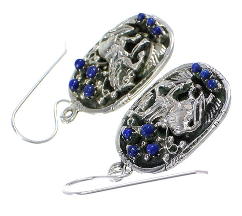 Lapis And Sterling Silver Southwestern Horse Hook Dangle Earrings YX68489