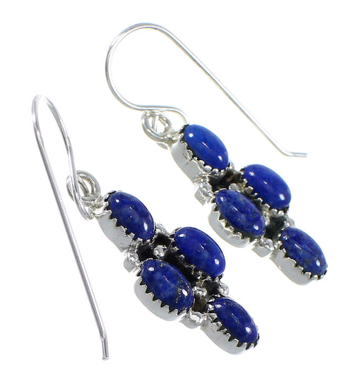 Lapis And Authentic Sterling Silver Southwestern Hook Dangle Earrings YX68490