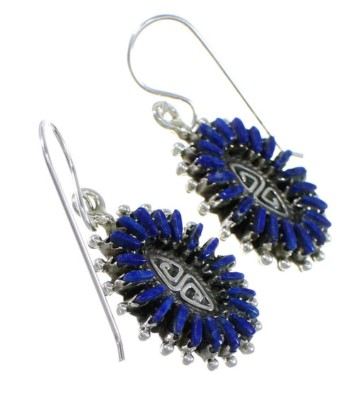 Southwest Lapis And Sterling Silver Needlepoint Water Wave Hook Dangle Earrings YX68501