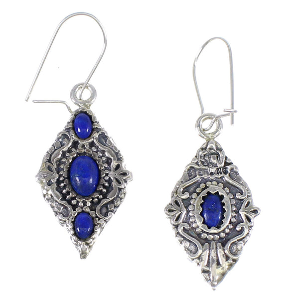 Southwestern Lapis And Sterling Silver Reversible Hook Dangle Earrings YX68505