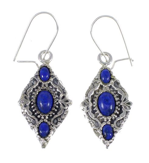 Southwestern Lapis And Sterling Silver Reversible Hook Dangle Earrings YX68505