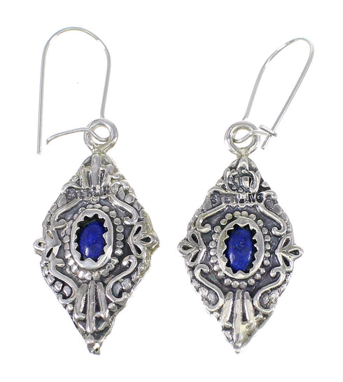 Southwestern Lapis And Sterling Silver Reversible Hook Dangle Earrings YX68505
