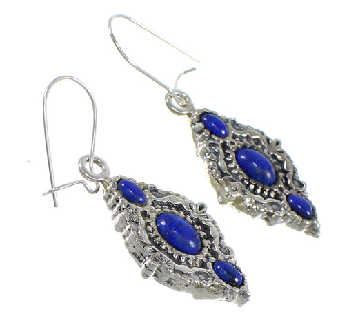Southwestern Lapis And Sterling Silver Reversible Hook Dangle Earrings YX68505