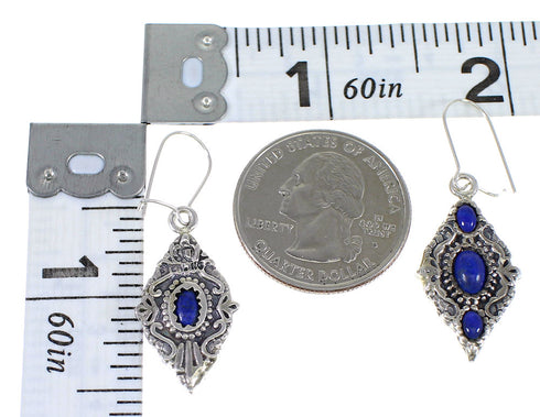 Southwestern Lapis And Sterling Silver Reversible Hook Dangle Earrings YX68505