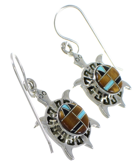 Southwestern Multicolor Silver Turtle Hook Dangle Earrings YX70912