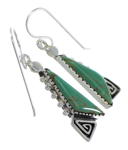 Turquoise And Authentic Sterling Silver Southwest Water Wave Hook Dangle Earrings YX68590