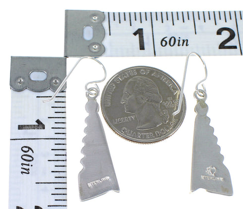 Turquoise And Authentic Sterling Silver Southwest Water Wave Hook Dangle Earrings YX68590