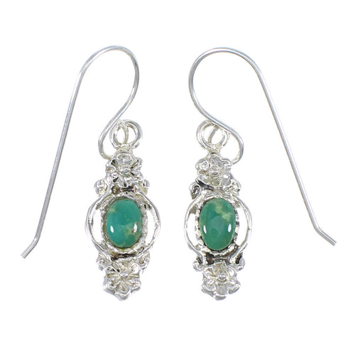 Southwest Authentic Sterling Silver And Turquoise Flower Hook Dangle Earrings YX68641