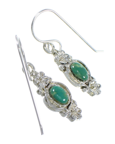 Southwest Authentic Sterling Silver And Turquoise Flower Hook Dangle Earrings YX68641