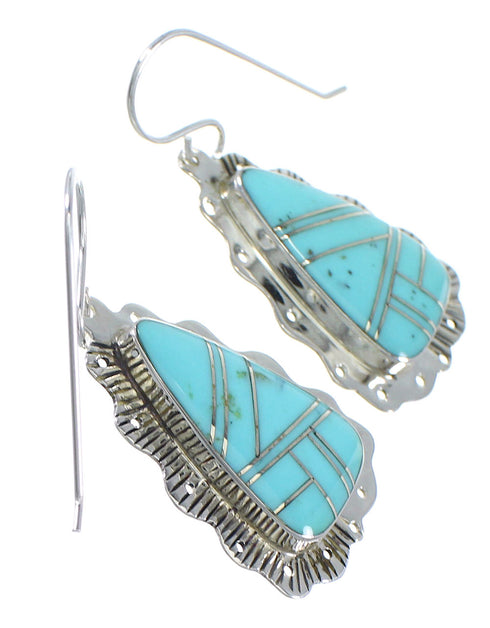Southwestern Turquoise And Sterling Silver Hook Dangle Earrings YX69723