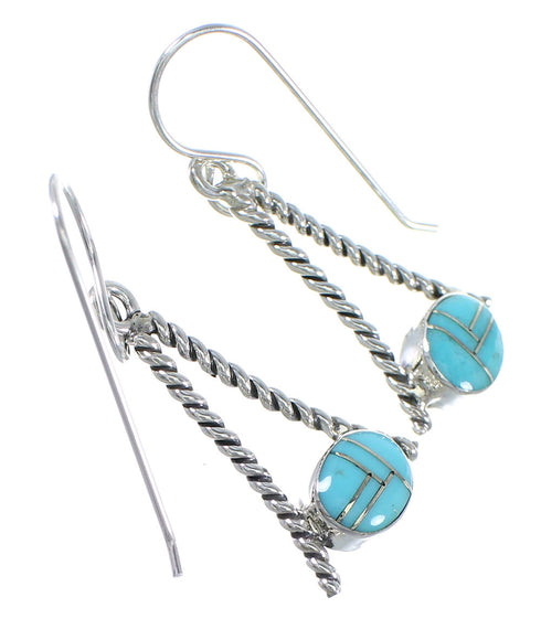Genuine Sterling Silver And Turquoise Southwest Hook Dangle Earrings YX69772
