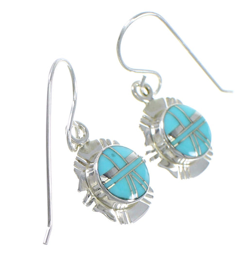 Southwest Sterling Silver And Turquoise Inlay Hook Dangle Earrings YX69788