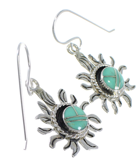 Southwest Silver Turquoise Sun Hook Dangle Earrings YX78954